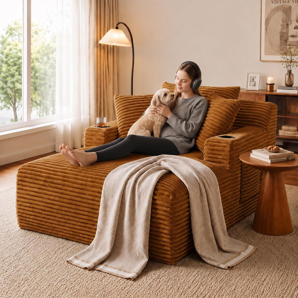 66.1" Oversized Boneless Chaise Lounge Chair Indoor, Corduroy Cloud Read...