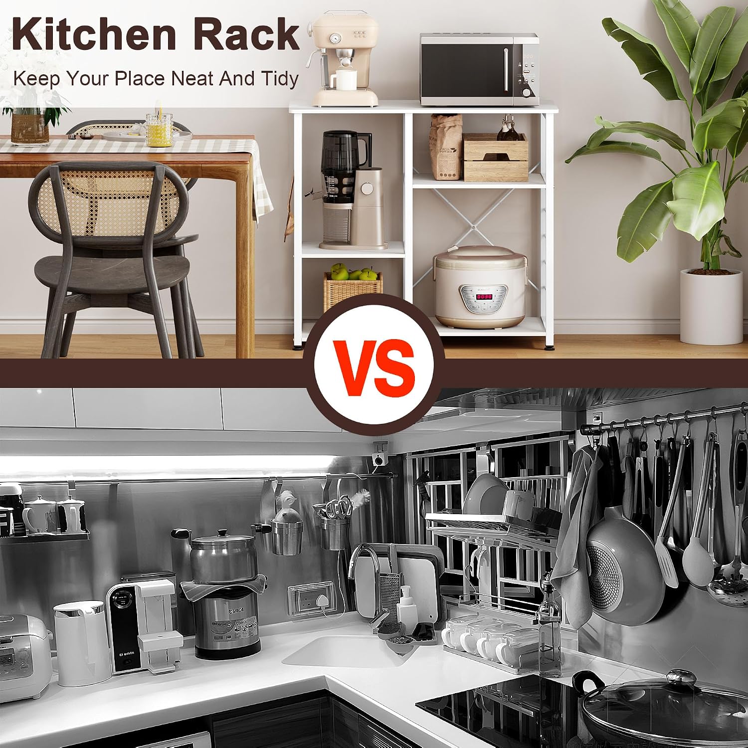 sogesfurniture Kitchen Baker's Rack, Utility Microwave Oven Stand 3-Tier Stand for Kitchen Storage Workstation Shelf, White