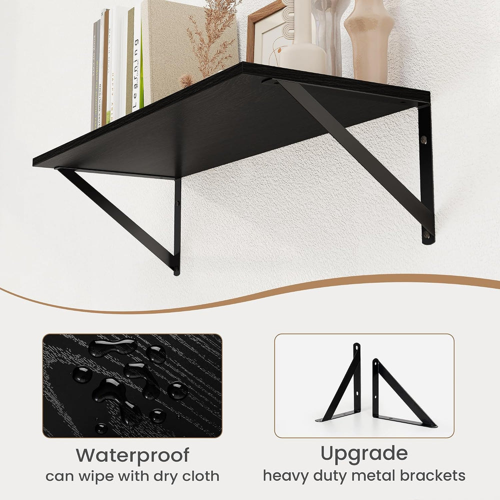 Heimlove Black Deep Floating Shelves for Wall, 24W x 8D Wood Wall Shelves Set...