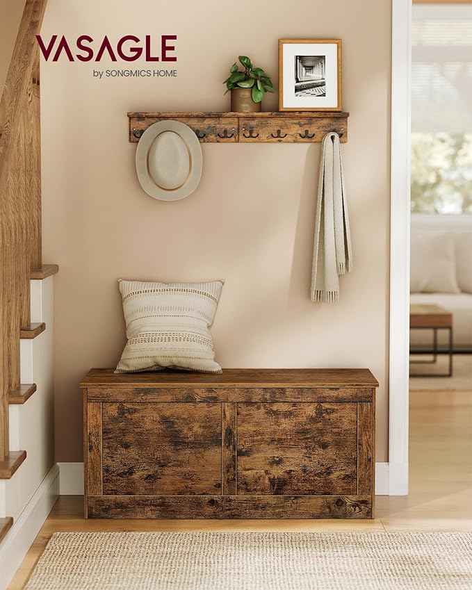 VASAGLE Storage Chest, Storage Trunk with 2 Safety Hinges, Storage Bench, Sho...