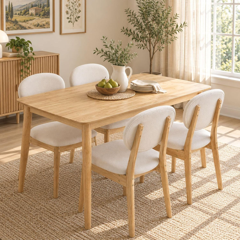 Karl home 5-Piece Dining Table Set for 4, Solid Wood Frame, Nature