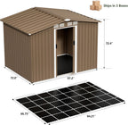 8x6FT Outdoor Storage Shed with Floor,Lockable Sliding Doors Outdoor Waterproof Tool Storage Sheds,Metal Storage Shed for Garden, Patio, Backyard(Brown)