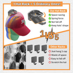 8 Packs Hat Organizer ，Holds 40 Hats with Built-in Spring Clips & Hook for Baseball Caps - Wall Mount Closet Hat Rack Holder, Storage for Door/Closet Hat Hanger (Strong Adhesive & Screws)