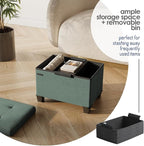STORAGEBUD Storage Ottoman Cube with Small Bin, 16-in Square Ottoman with Storage for Living Room and Bedroom, Small Ottomans Foot Rest, Fabric Foot Stools Ottomans Max 330lbs, Green