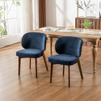 YOUNIKE Dining Chairs Set of 3 Mid Century Modern Kitchen Chair with Back Boucle Fabric Upholstered Armless Chair 20" Wide Padded Seat with Wooden Legs for Kitchen Dining Living Room Bedroom Navy Blue