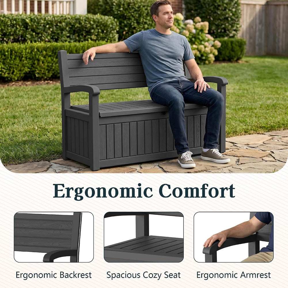 Outdoor Bench with Storage, Waterproof Garden Storage Bench, 100 Gallon Locka...