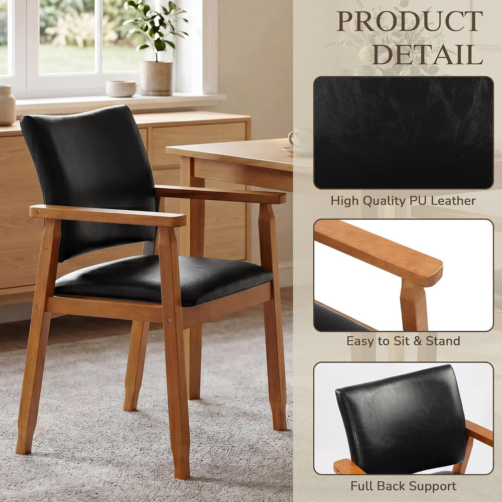 GOTMINSI Mid-Century Modern PU Leather Dining Chair with Arms, Solid Wood Fra...