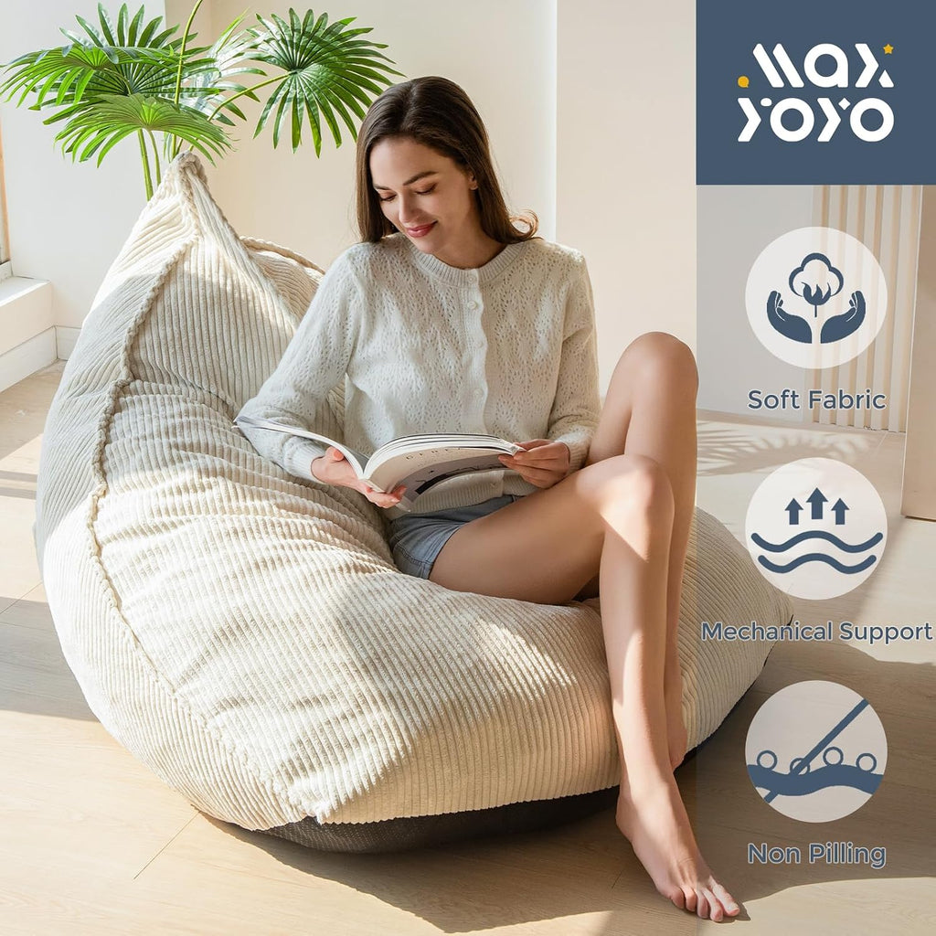 MAXYOYO Bean Bag Chairs for Adult, Giant Bean Bag Couch with Filler, Soft Lazy Sofa 43"x41"x35"
