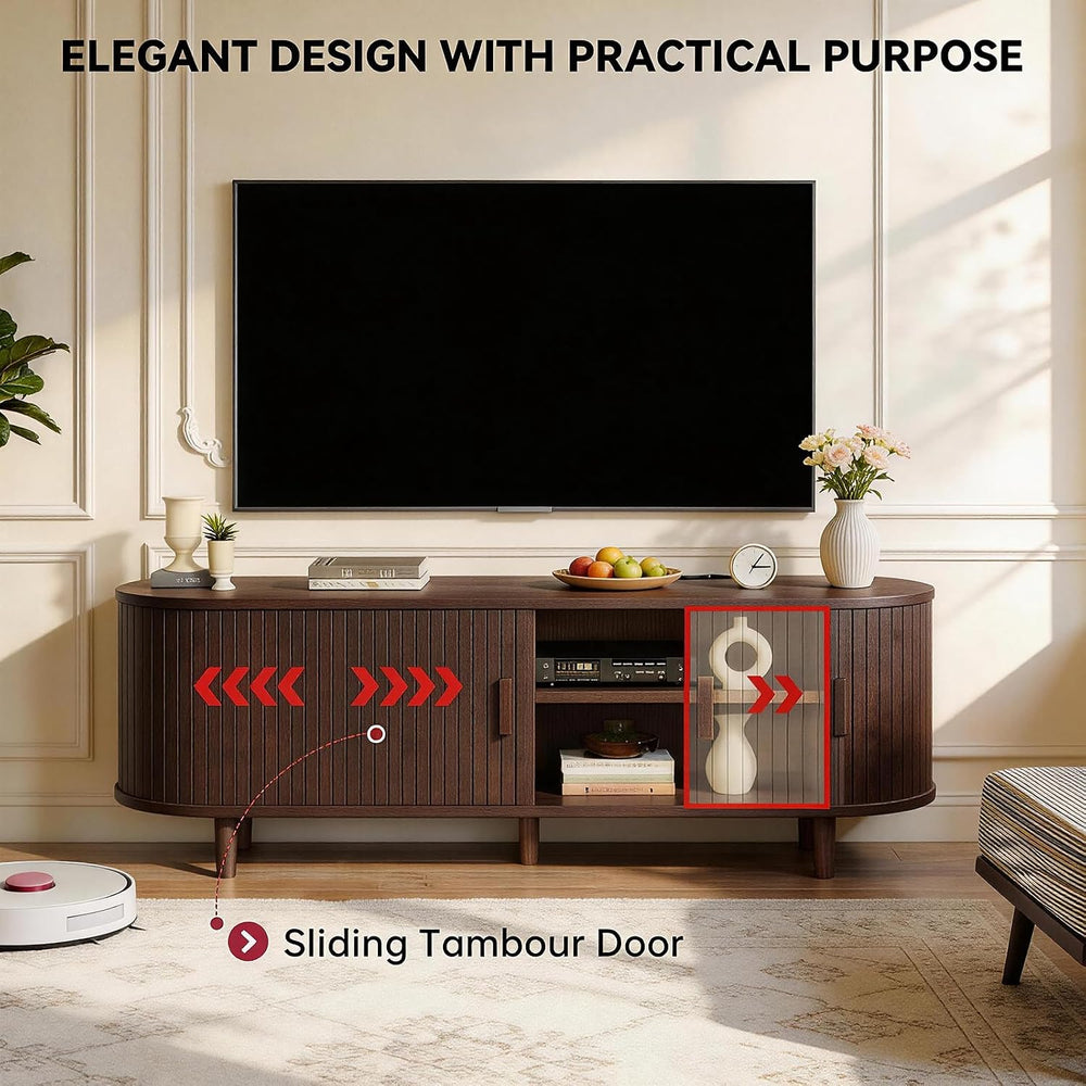 Living Room Table Set of 2, 65" Mid Century Modern TV Stand with Power O...
