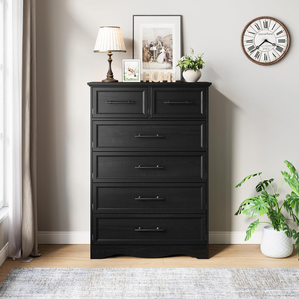 YANSNWO Black 6 Drawer Dresser for Bedroom, 44" Tall Chest of Drawers