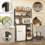 Multi-Functional Mini Fridge Stand, Mini Fridge and Microwave Storage Shelves with Power Outlet, Large Bakers Rack and Storage for Kitchen Appliances, Perfect for Dorm Kitchen Coffee Bar