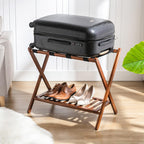 Luggage Racks Suitcase Stand Foldable With Storage Shelf For Guest Room Hotel Essentials Solid Bamboo Heavy-Duty Item Holder Chestnut Brown