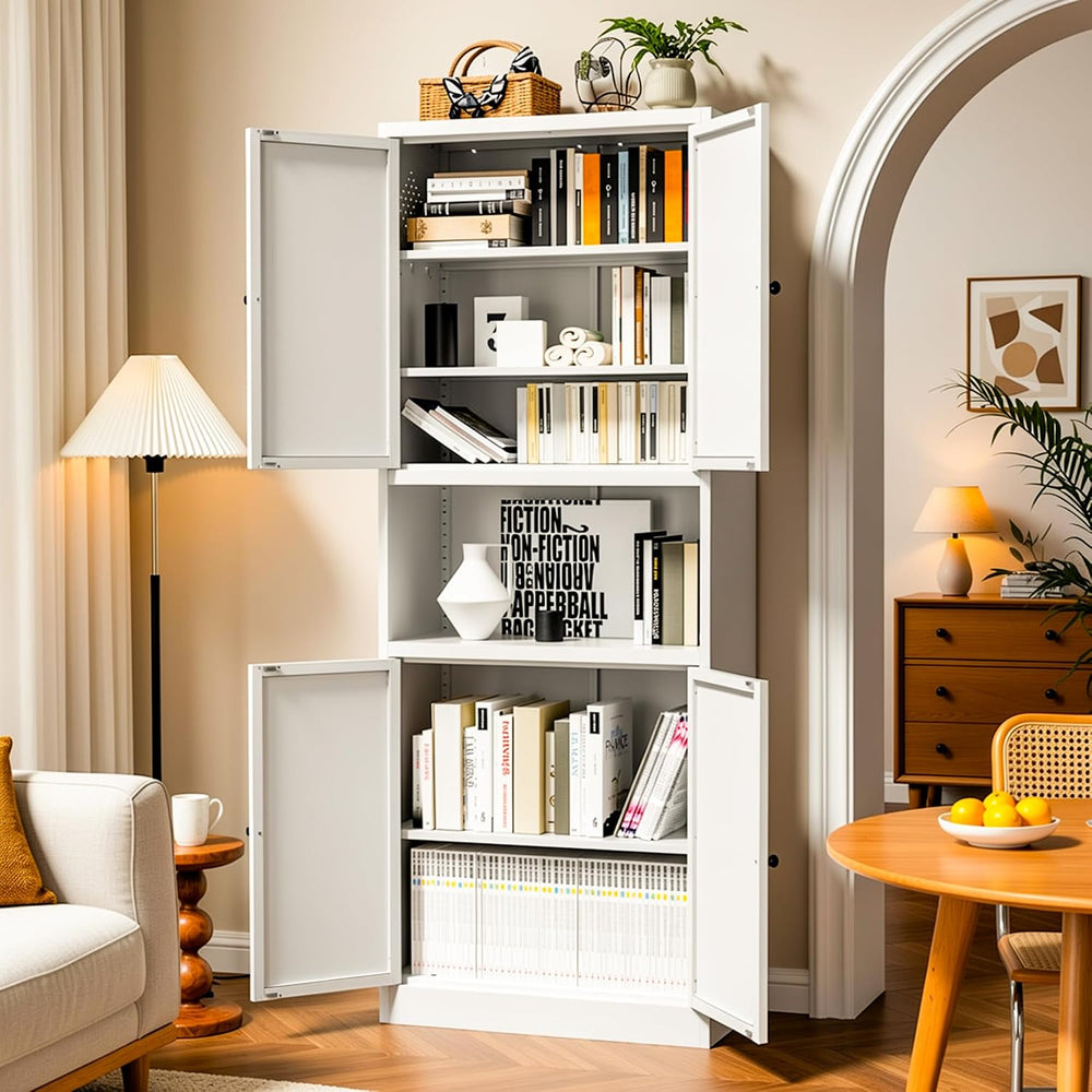 AQY Kitchen Pantry Cabinet,72" White Pantry Cabinet 3-Tier Adjustable Sh...