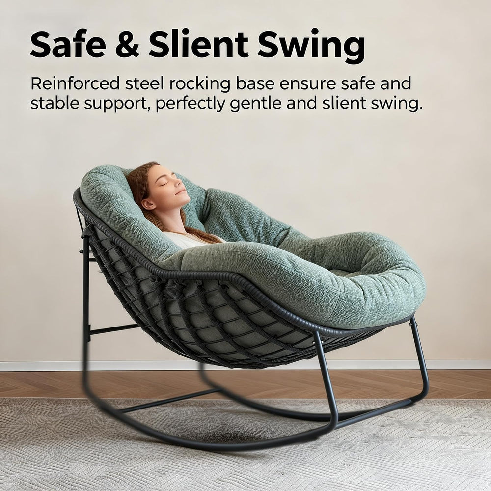 Oversized Outdoor Papasan Rocking Chair with Soft Cushion, Comfy Patio Egg Ch...