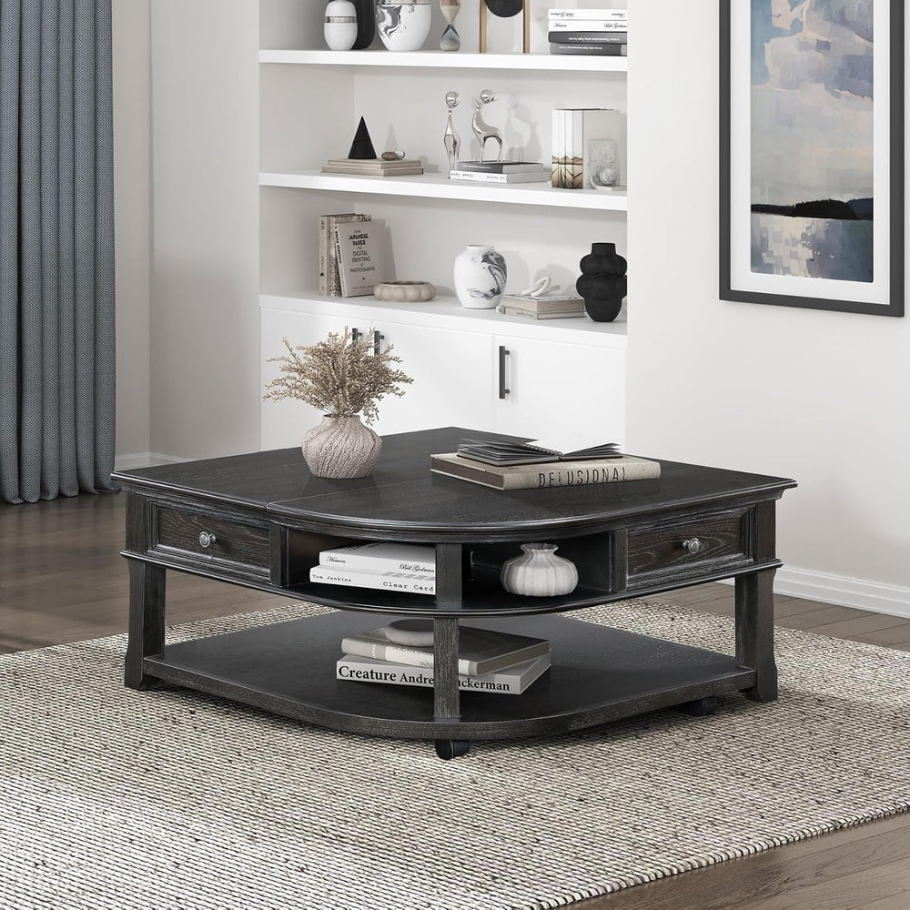 Living Room Coffee Table Storage Drawer Lift Top Open Shelves Charcoal Wooden