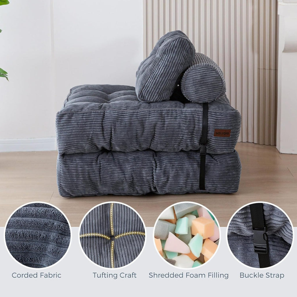 MAXYOYO Folding Sofa Bed, Convertible Chair with Pillow Foldable Couch with Back Support, Portable Fold Out Chair Bed Comfy Floor Sofa Lounge for Living Room Bedroom, Dark Grey, Single
