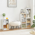 VECELO Small White Bookshelf, 4 Cube Slim Bookcase, Fits Tallest Hardcovers, Horizontal Available, Modern Floor Standing Unit, Each Shelf Hold Up to 66 LBS, Pearl White