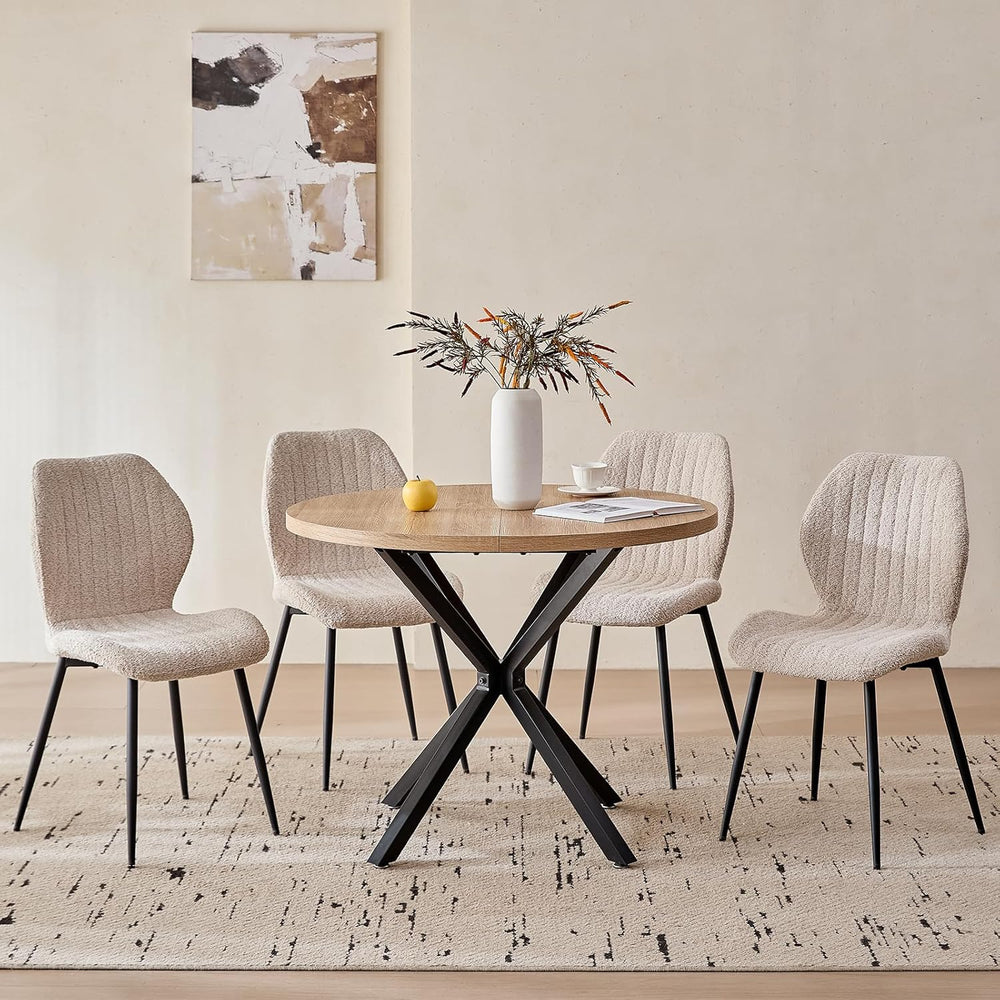 39" Round Dining Table Set for 4, Mid Century Kitchen Table with 4 Boucl...