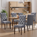 Dining Chairs Set of 6, Button Tufted Parsons Upholstered Chairs with Solid Wood Legs, Mordern Fabric Kitchen Chairs for Dining Room，Grey
