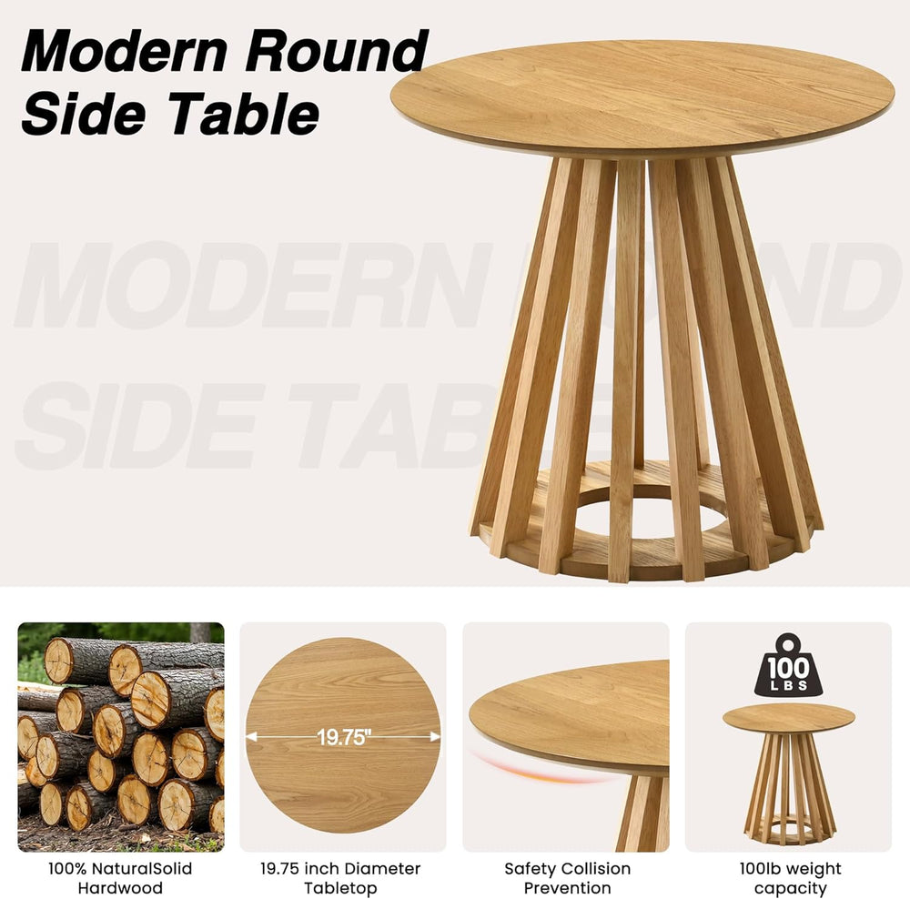 HNY Modern Round Fluted End Table, Wood Pedestal Side Table, Drum Accent Beds...