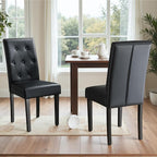 Furmax Upholstered Dining Chairs Set of 4, PU Leather Dinning Room Chairs, Button Tufted Kitchen Chairs with Adjustable Wood Legs for Dining Room/Living Room/Restaurant (Leather Black, 4)