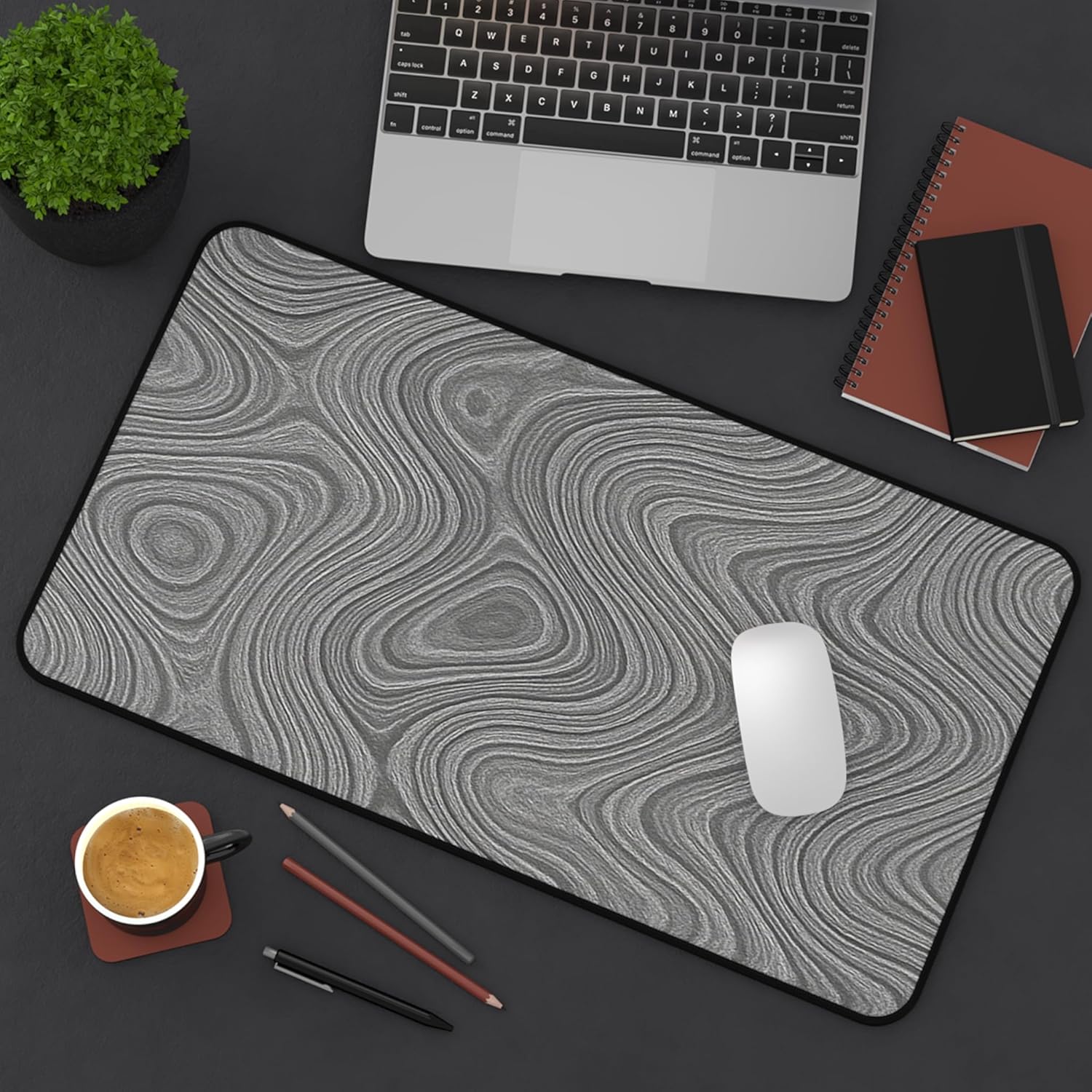 Brushed Metal Texture Desk Mat - Extended Mouse Pad & Desk Pad, Neoprene Surface, Non-Slip Rubber Base, Stitched Edges, Desk Protector for Keyboard & Mouse, Sizes 12x18/12x22/16x32 (Damascus, 12x22)