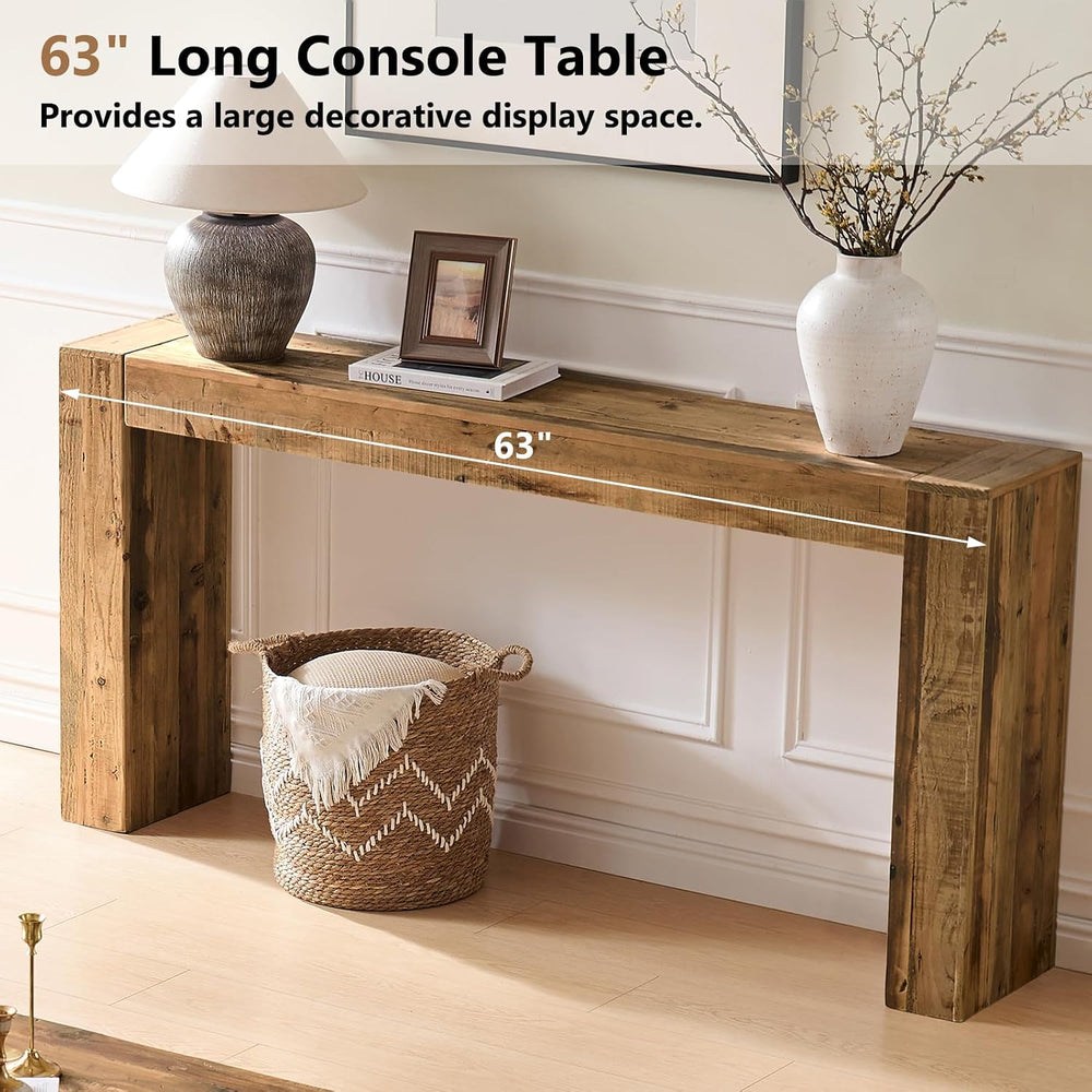 Reclaimed Solid Wood Console Table, 63" Long Farmhouse Entryway Table | ...
