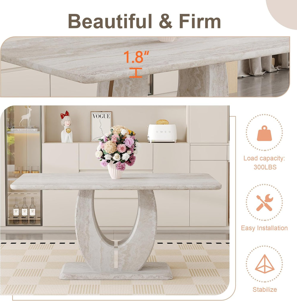 63" Faux Marble Dining Table for 4–6, Modern Rectangular Kitchen Table w...