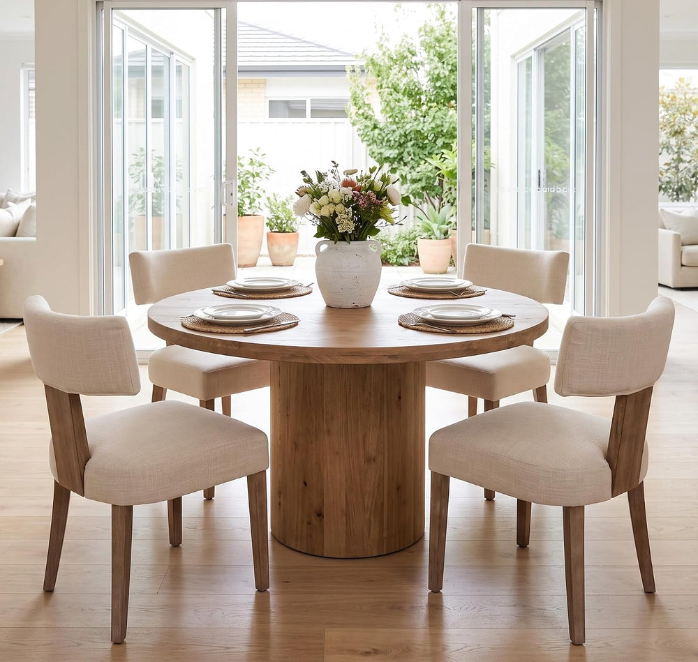 RIVOVA Mid Century Modern Dining Chairs Set of 4 Upholstered Linen Fabric Din...