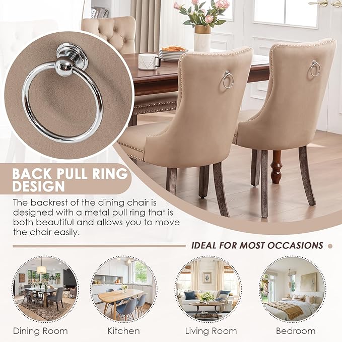 Kiztir Velvet Dining Chairs Set of 6, Upholstered Dining Room Chairs with Rin...
