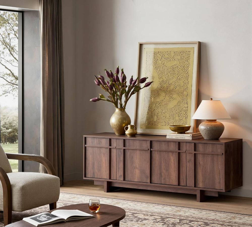 65.6" Mid Century Modern TV Stand for 75 Inch TV, Walnut | Media Console...