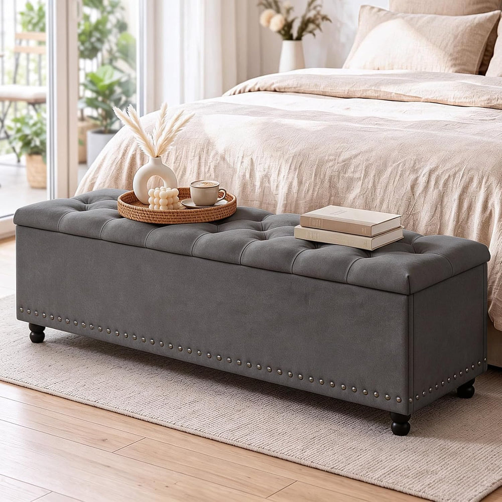 51" Storage Ottoman Bench with Wooden Legs and Soft-Close, Grey | Large ...