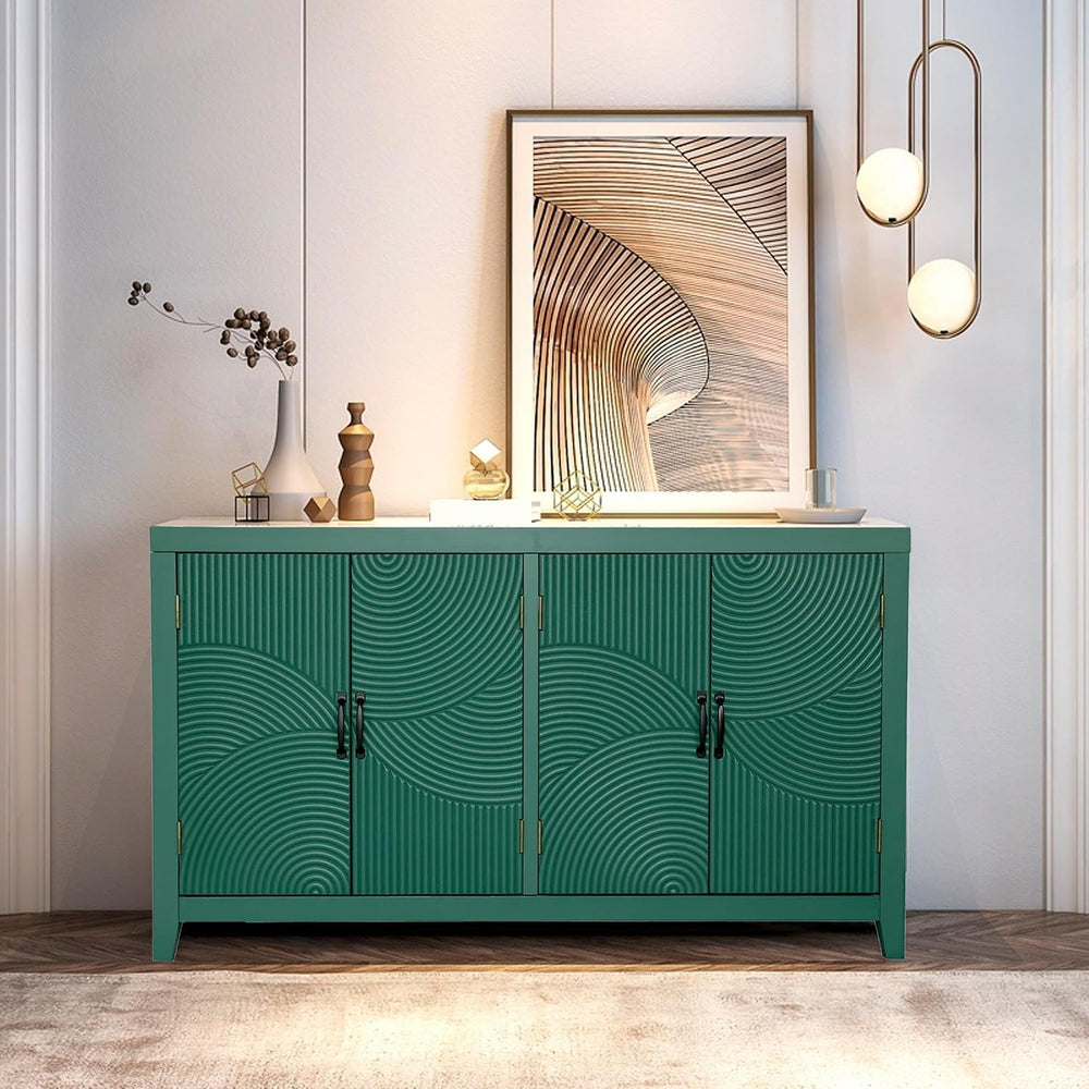 Farmhouse Accent Cabinet with 4 Doors, Mid Century Modern Pantry Cabinet, foe...