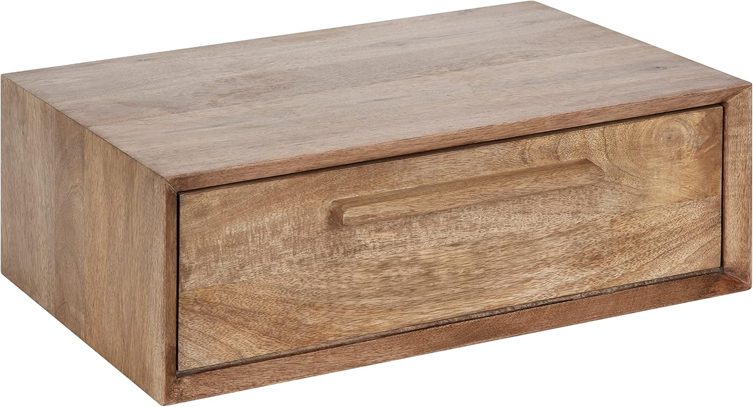 Kate and Laurel McCutcheon Floating Wood Storage Shelf, 18 x 12 x 6, Natural Wood, Decorative Transitional Floating Bedroom Nightstand with a Concealed Cubby Compartment