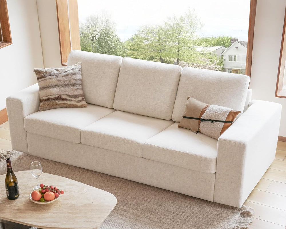 ELUCHANG 85" Modern Couches for Living Room, Natural Linen 3 Seat Sofa, ...