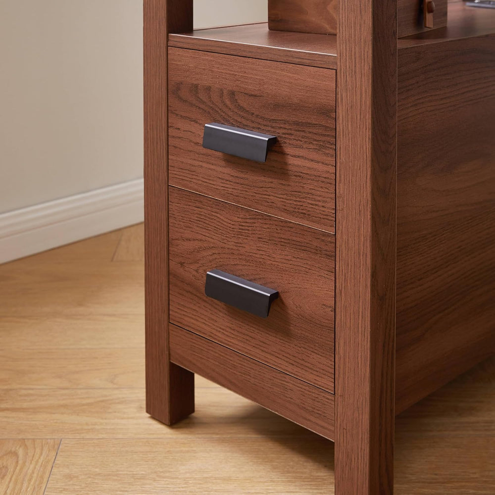 Farmhouse Side Table with Charging Station and 2 Drawers, Antique Nightstand ...