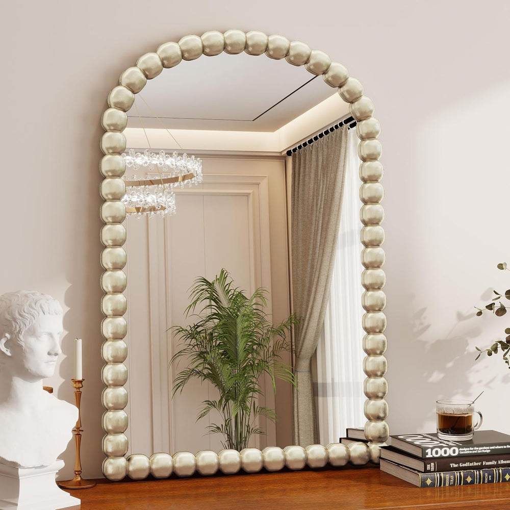 24x36 Inch Silver White Arched Vanity Wall Mounted Mirror