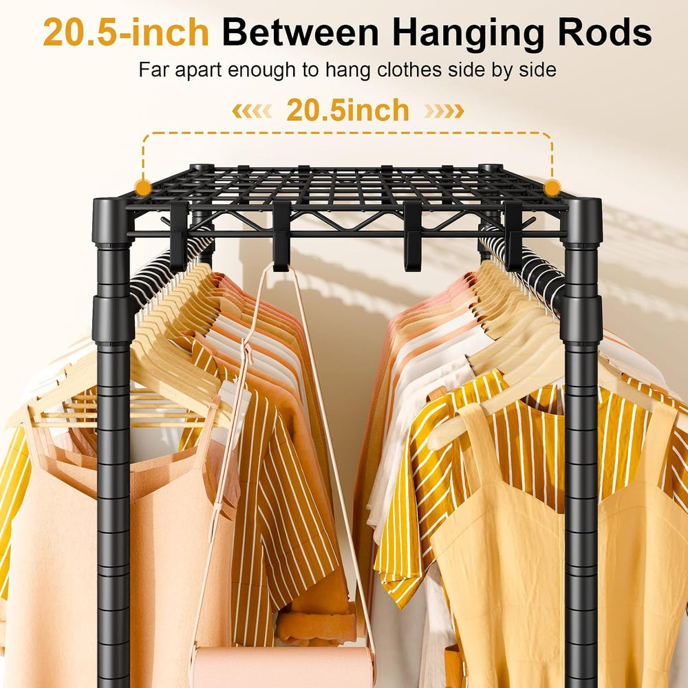 ULIFHOME Clothes Rack, Rolling Clothing Racks for Hanging Clothes, Black
