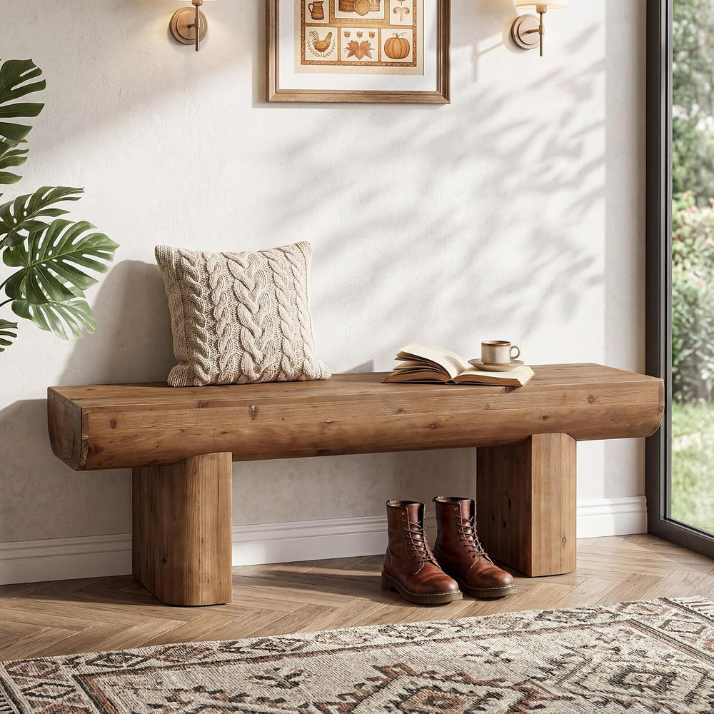 55'' Solid Wood Entryway Bench, Farmhouse Wood Dining Bench, Rustic E...