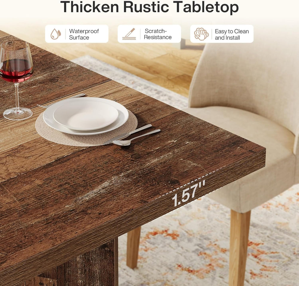 Tribesigns Farmhouse Dining Table for 4 to 6 People, 63-inch Rectangle Wooden...