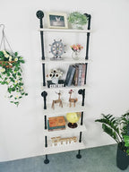 Industrial Ladder Pipe Shelves, Wall Mounted Wood Metal Rustic Bookshelf for Living Room (White, 6 Tier - 10" D x 24" W x 82.5" H)