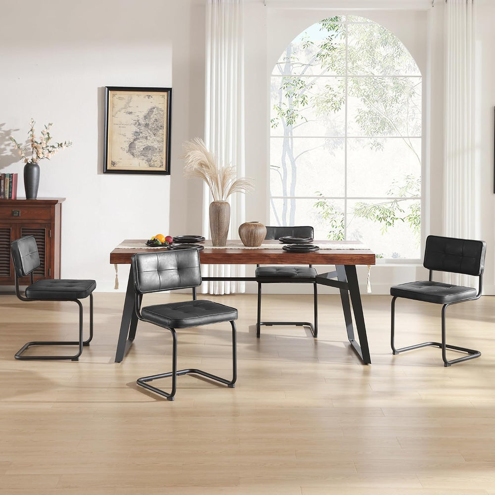 Zesthouse Industrial Metal Dining Chairs Set of 4, Upholstered Faux Leather K...