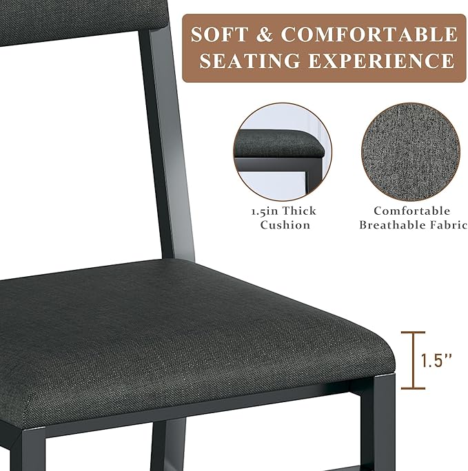 Dining Chairs Set of 2, Upholstered Modern Dining Room Chairs with Ergonomic Backrest and Metal Legs, Fabric Kitchen Chair for Dining, Kitchen and Living Room, Black
