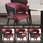 Modern Dining Chairs Set of 4, Upholstered Faux Leather Kitchen Side Chairs with Curved Open Back, Easy Assembly for Dining Room, Restaurant, Cafe, Magenta