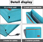 Bedside Caddy, Bed Storage Organizer for Remote Controller, Books, Magzine, Laptop Holder, 12.4'' x 8.6'' inch Bedside Hanging Felt Storage Bag for Dorm Bed with 5 Pockets, Celadon