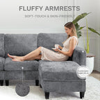 COLAMY 118" U-Shaped Sectional Couch, 4-Seat Modular Sofa with 2 Ottomans and Foldable Side Table, Grey for Living Room