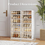 6-Tier Foldable Shoe Rack Organizer, 24 Pairs Stackable & Collapsible Shoe Cabinet with Transparent Doors & Leather Handles, Space-Saving Storage for Entryway, Closet, Kitchen, Cabinet, White