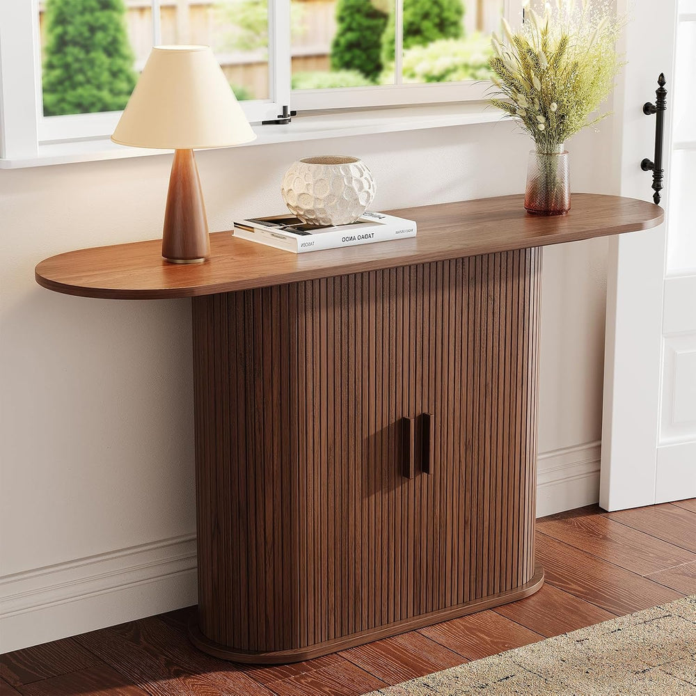 ONBRILL 55" Console Table with Storage,Fluted Entryway Tables, Walnut | ...