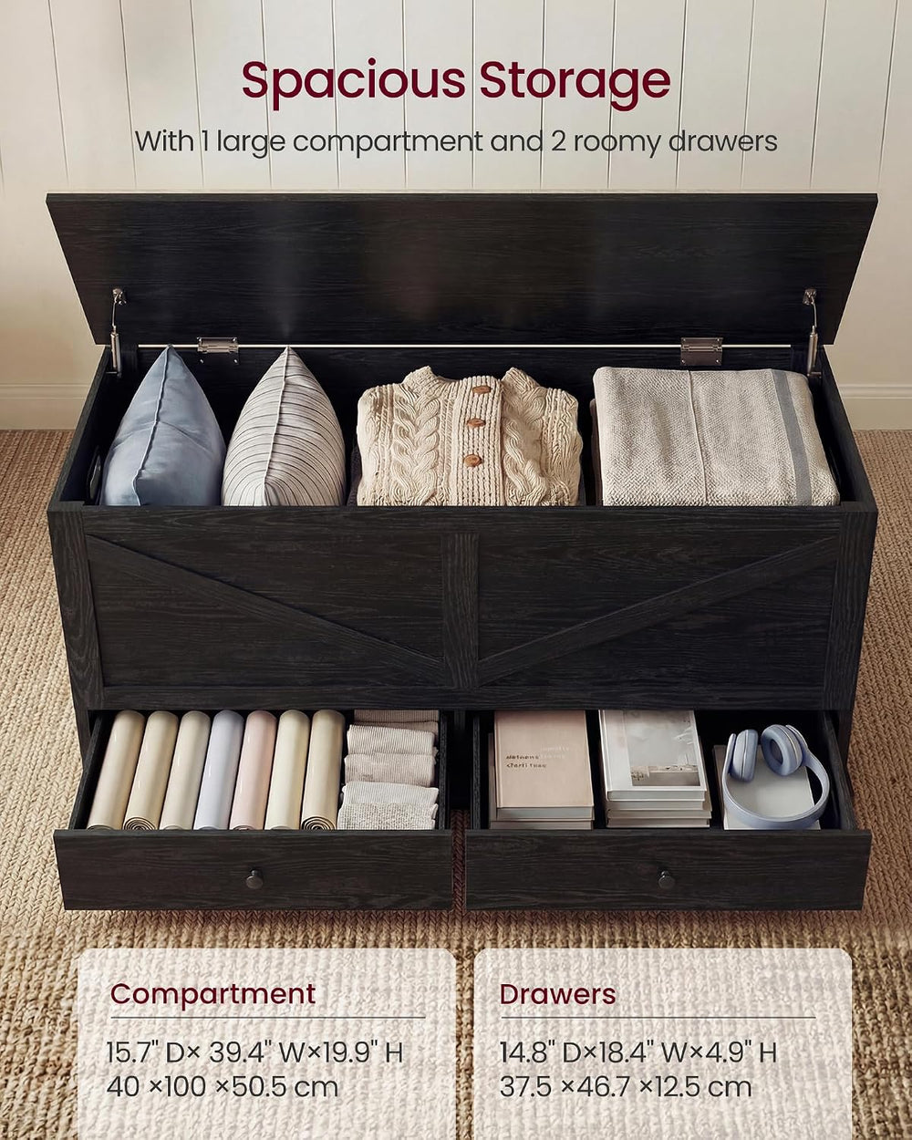 VASAGLE Storage Chest with 2 Fabric Drawers, 15.7 x 39.4 x 19.9 Inches | Stor...