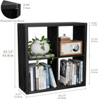 Cube Storage Organizer Bookcase, Decorative 11 inch Open Back Cubical Shelf with Thickened Border, Display Bookshelf for Living Room, Home Office, Sturdy Room (Black, 4 Cube)